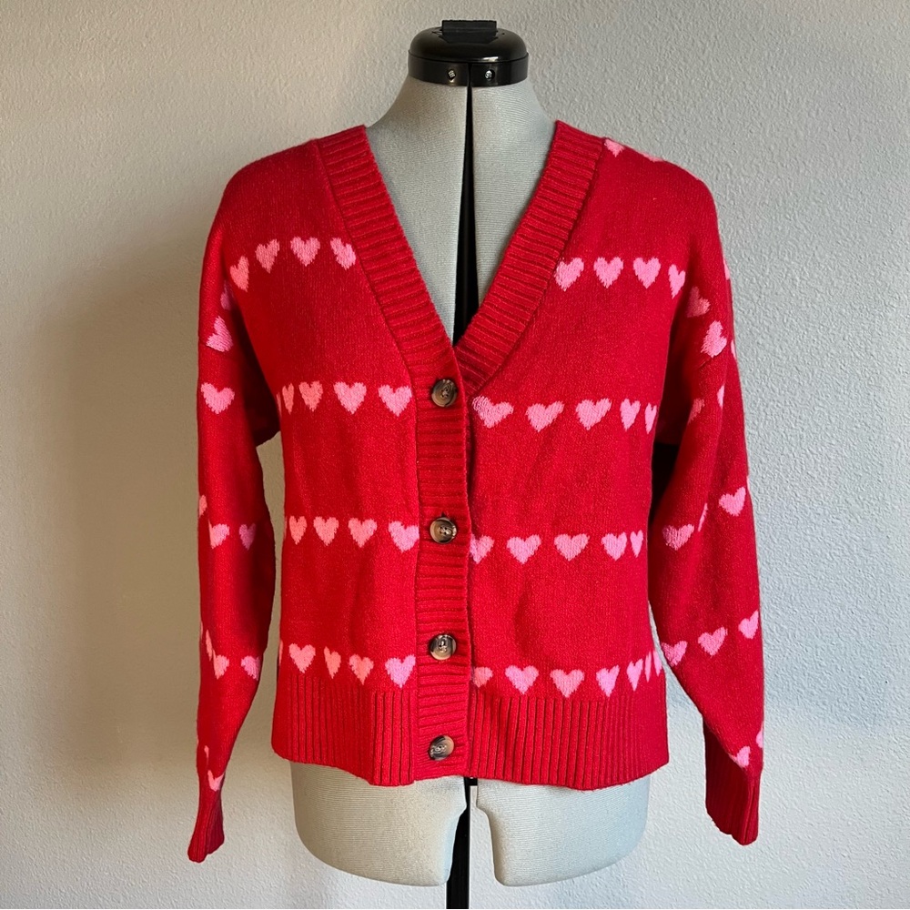 Red Heart Patterned Women's Cardigan